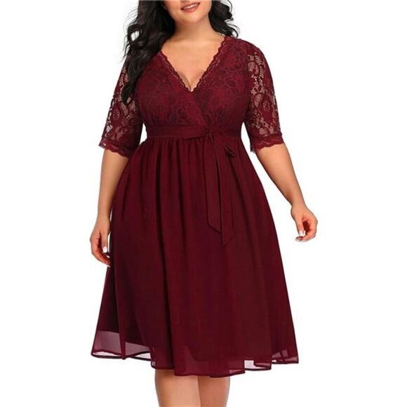 V-neck Chiffon Dresses with Lace Strap Sunset Plus Size